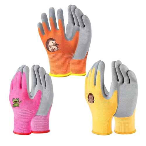 CubePlug Girls and Boys 3 Pairs Kids Gardening Gloves for Age 4-1...