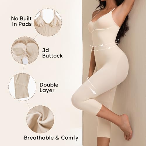 Image of Tummy Control Bodysuits Full Body Suit Shapewear One Piece Capri Jumpsuits for Women