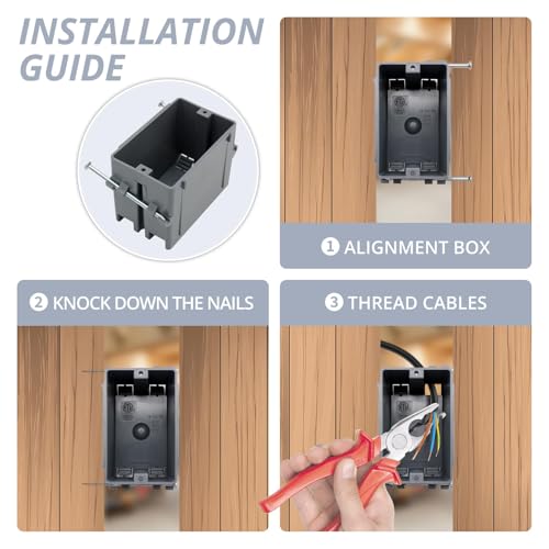 YQSIYU 1 Gang Electrical Box 6 Pack,Gray Electrical Outlet Boxes Plastic for Drywall,18 Cu.in.PVC New Work Electrical Switch and Outlet Box.