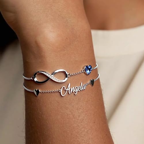 Personalized Bracelet Infinity Heart Birthstone Name Bracelet 925 Sterling Silver Adjustable Mother's Day Gift Anniversary Birthday Jewelry for Grandma Girlfriend Custom Jewelry With Name3