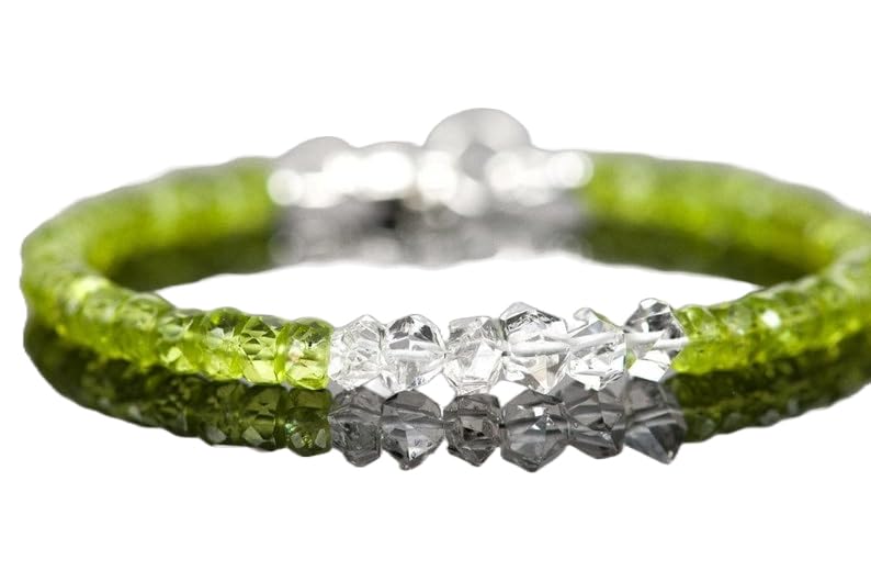 Bracelet Péridot et Diamant d'Herkimer en argent fin pour femme