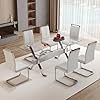 5 Piece Glass Dining Table Set, Kitchen And Chairs For 4, PU Leather Modern Room Sets For Home Kitchen Living Room