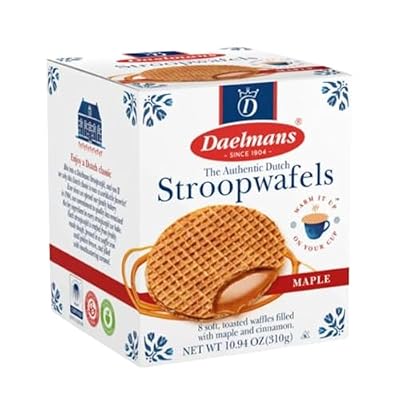 DAELMANS Stroopwafels ، الوافل الهولندي المحمص الناعم ، القيقب ، حجم الجامبو ، منتجات الألبان كوشير ، أصيلة صنع في هولندا ، 8 Stroopwafels Per Box ، 10.94oz