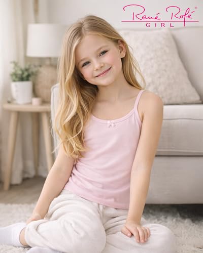 image for Rene Rofe Girls Camisole - 6 Pack 100% Cotton Tank Tops for Girls, Whi