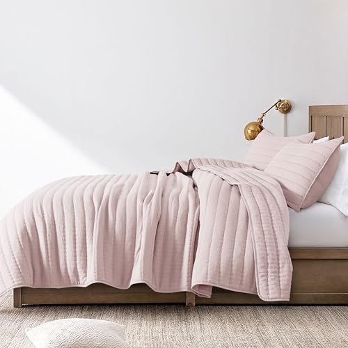 ROARINGWILD Pink Twin Size Quilt Bedding Sets with Pillow Sham, Lightweight Soft Bedspread Coverlet, Quilted Blanket Thin Comforter Bed Cover for All Season, 2 Pieces, 68x90 inches