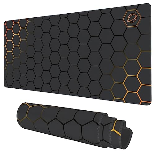 Desk Mat, Black Gold Honeycomb Technology Extended Gaming Mouse Pad Large, 35.4