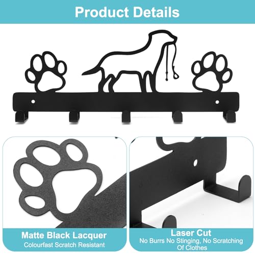 UOCAI Hundegarderobe, Hunde Garderobe mit 5 Haken, Schlüsselhalter Hundeleinenhalter Wand, Hundegarderobe mit Ablage, Haken Kleiderbügel Wand für Hundezubehör Taschen Schlüssel Kleidung (32x15cm)