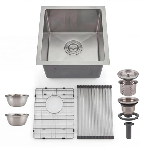 Kitchen Sink - 32 in Undermount Single Bowl Stainless Steel Sink with Accessories, Low Noise & Easy Drain, Commercial Grade 16 Gauge, (Brushed Nickel