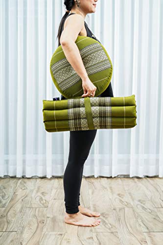 Image of Leewadee Meditation Cushion Set - 1 Small Zafu Yoga Pillow and 1 Small Roll-Up Zabuton Mat Filled with Kapok