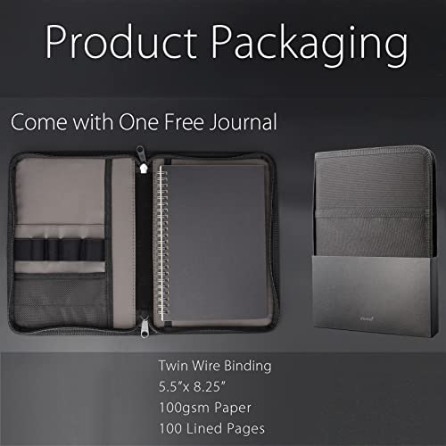 Diodrio A5 Zipper Journal Notebook Cover With Ykk Zipper For A5 Moleskine Notebook Cahier Leuchtturm Journals Planners Sketchbook, Water Resistant, Refillable, Interior Pockets, Black #TOP6