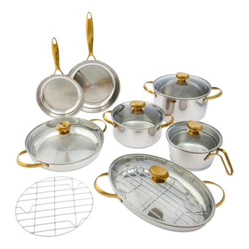 Comparison: Best Wolfgang Puck Pan Set 3 Wolfgang Puck 14-piece Stainless Steel Cookware Set, Gold (Renewed)