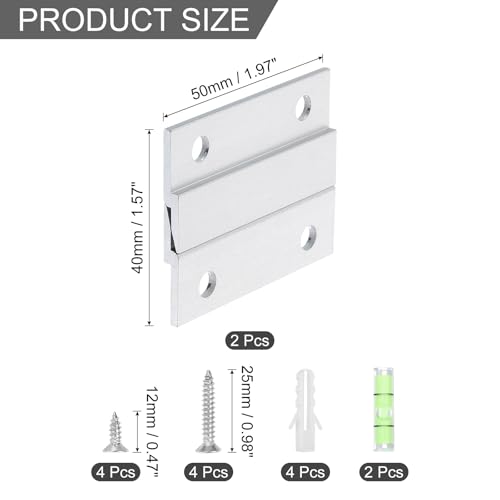 Image of uxcell 2 Pair French Cleat Picture Hanger, 2 Inch Heavy Duty Aluminum Z Bar Clip Interlocking Wall Mounting Bracket Hanger Kit for Hanging Mirror Picture Shelf