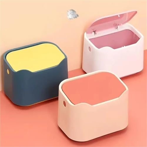 Papelera con tapa a presión mini de escritorio, pack de 2 botes multicolor de 18 cm 2