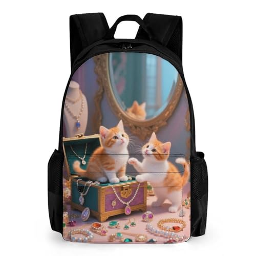 Supdreamc Two Brown Kittens Jewelry Art Daypack Backpack Polyester Anti-Theft Multipurpose Bookbag Big Capacity Travel Hiking & Camping Rucksack With Smooth Zippers