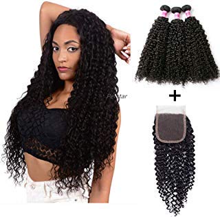 Perstar Hair 8A Grade Uprocessed Brazilian Deep Wave virgin hair 4 Bundles Remy Human Hair Natural Color (24 26 28 30, Natural Color)
