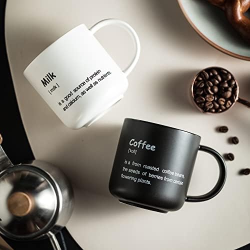 Prevve Coffee Mugs, Large Ceramic Coffee Cup with Handle for Latte Cappuccino Tea or Hot Chocolate, Dishwasher & Microwave Safe, Black and White Mug Set Gifts for Men Women 15 Oz Mug Set of 2, 450ml