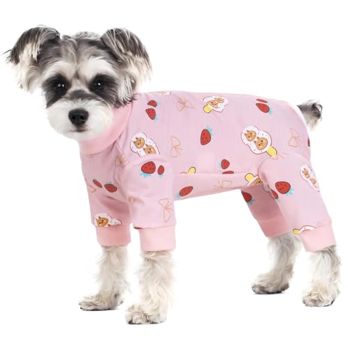 BT Bear Small Dog Clothes, Soft Cotton Puppy Pajamas PJS, Cute Dog Sleeping Clothes, Four Legs Apparel For Cats & Puppies