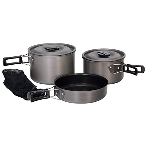 Texsport Black Ice The Scouter 5 pc Hard Anodized Camping Cookware Outdoor Cook Set with Storage Bag , Small Cover