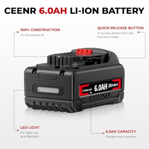 Image of 6.0Ah DCB200 Replacement Lithium-ion Battery 4-Pack,Compatible with Dewalt 20V Max Tools,Built with Korean Battery Cells
