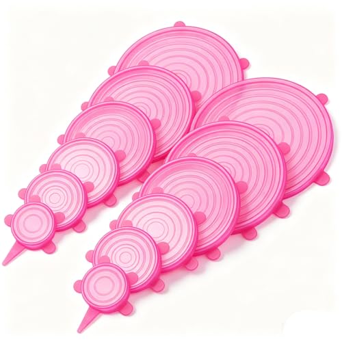 12 pcs Silicone Stretch lids set(6 Sizes,pink)