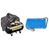 STANLEY FATMAX Kompressor Silent Air DST 101/8/6SI, 8bar & Güde 41400 SB Polyurethan (PU) Druckluft Spiralschlauch 5 M (mit Schnellkupplung und Stecknippel, Knickschutz, Schlauchmaterial aus PU)
