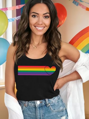 Image of Ithalt Pride Tank Top for Women LGBT Rainbow Flag Shirt Love Heart Graphic Tee Lesbian Gay Pride Sleeveless Vest