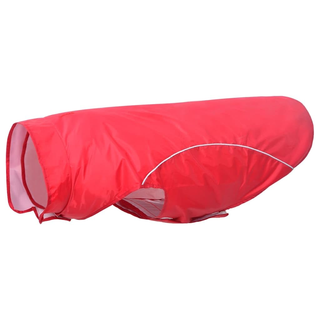 Płaszcz przeciwdeszczowy dla psa z paskami odblaskowymi, poliester, czerwony, 3XL, wodoodporny, regulowany, wiatroszczelny, outdoorowy, odzież dla psa, na jesień, zimę, na spacery, ochrona