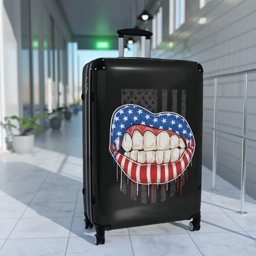 American Flag Lips Suitcase, Travel Luggage, Vintage Travel Bag, Patriotic Carry-On, Holiday Travel Accessory3