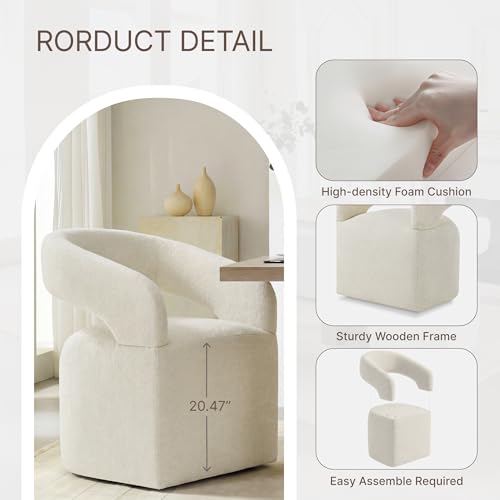 Image of KISLOT Upholstered Dining Chairs Set of 1, Modern Arm Kitchen & Dining Room Chairs with Hidden Casters, Linen Fabric Padded Rolling Chairs, Sturdy Wood Frame, 300 lbs Capacity, Cream Beige