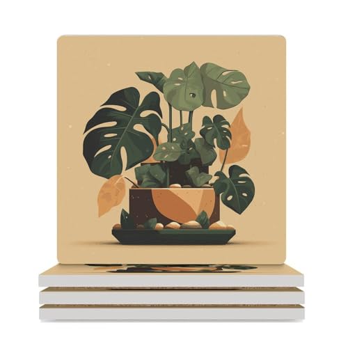 Dessous de verre Monstera gris pour table basse - Lot de 6 protège-table - 2