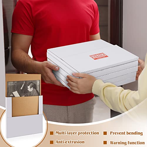 71 Pcs Vinyl Record Mailers Lp Shipping Boxes Set Include 20 Pcs 12.5" X 12.5" X 1" Cardboard Shipping Boxes 50 Kraft Brown Lp Record Pads 1 Roll Fragile Stickers For Small Business Shipping Records #TOP5
