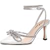 Athlefit Womens Rhinestone Bow Heels Ankle Strap Pointed Toe Stiletto Heeled Sandals Wedding Bridal Dress Pumps Shoes