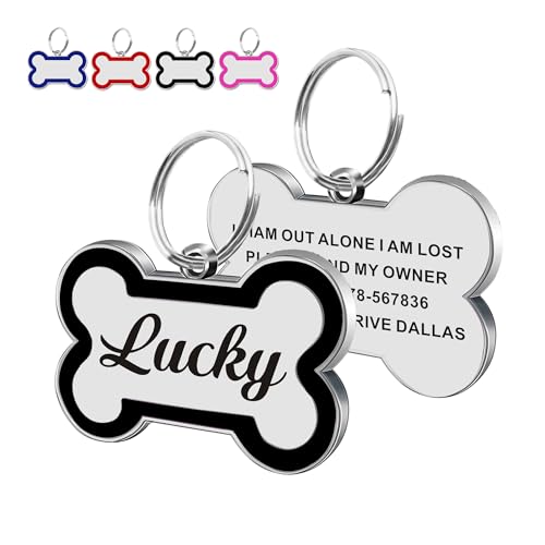 Dog Tags Personalized for Pets Dog Name Tags Personalized Dog Tag Engraved Custom Dog Tags for Pets Custom ID Tags for Puppy Cat (Black, S)