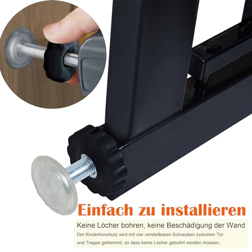 Aufun Treppenschutzgitter Türschutzgitter Kinder ohne Bohren, für 75-85 cm breit, Türgitter mit Druckbefestigung, selbstschließend, Metall Gitter, Hundesicherheitsgitter mit Katzenklappe (Schwarz)