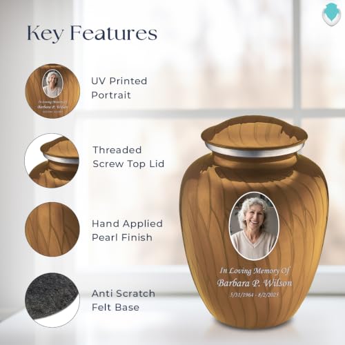 Image of Geturns - Adult Cremation Urns for Human Ashes I Large Photo Funeral Urn for Men and Women I 200 lbs (Pearl Gold)