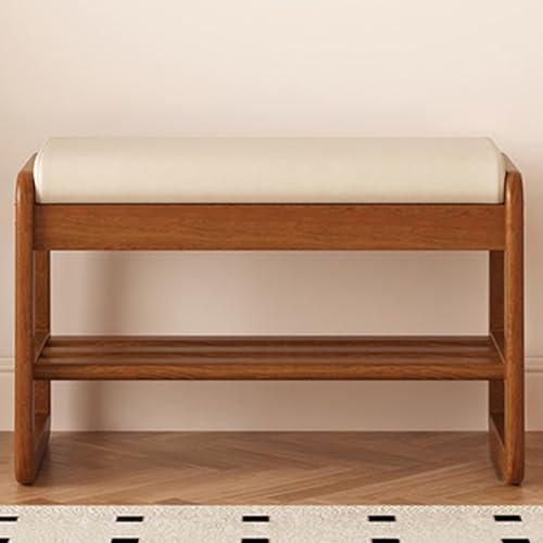 Banc à chaussures en bois massif avec étagère intégrée 55x42x34cm