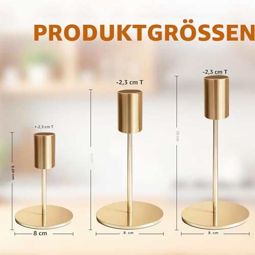 3 Stück Kerzenständer, Kerzenständer Stabkerzen, Stabkerzenhalter Gold, Metall Vintage Modern Deko für Abendessen Hochzeit Haus Tisch Tischdeko Wohnzimmer Adventskranz Advent Weihnachten – Bild 2