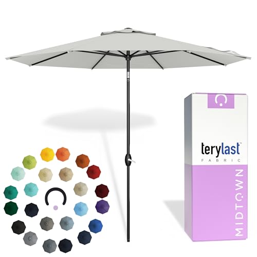 Image of Midtown Umbrellas 10-Year-No-Fade - 8 Ft - UV Proof Off White Polyester Fabric - Umbrella Outdoor Patio, Auto-Tilt Aluminum Frame Patio Umbrella for Garden, Pool & Deck - Black Pole