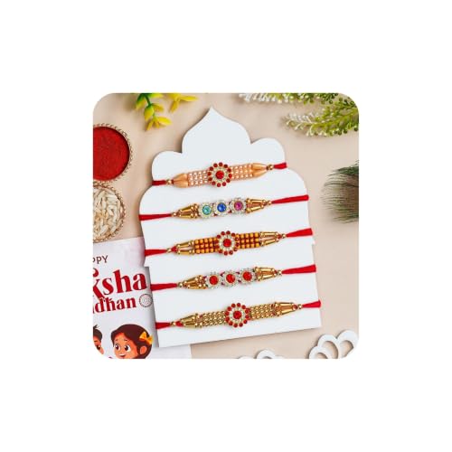 Image of Religious Rakhi For Brother Assorted, Chawal Roli Pack Set (5 Rakhi)