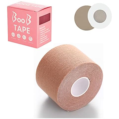 Orvilly Boob Tape Breast Lift Tape for All Cup Models, Strapless Chest Support, Invisible Bra Tape, Push-up /Sweat Body/Foot Tape, Waterproof, Sweat-proof, Invisible under the Clothes 5m x 5cm Cover