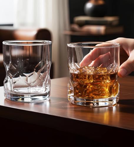 Image of Yera Prima Oak Whisky /Scotch /Water Glasses- 285 ml Each -Set of 4 pcs Tumblers Lead-Free Whiskey Glasses for Scotch Bourbon Cognac Brandy Cocktail Whiskey