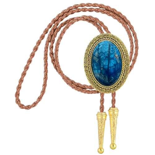 Image of Jeilwiy Bolo Tie for Men Real Stone Westwern Cowboy Ties Silver Bolos Women Leather Necktie Gift for Birthday Christmas