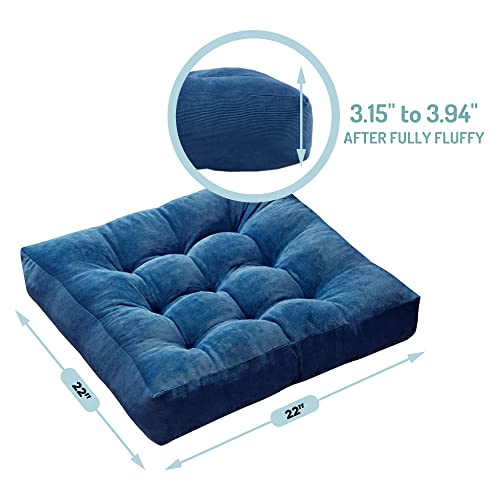 Degrees Of Comfort Memory Foam Meditation Floor Pillow Set Of 2, Square Large Pillows Seating For Adults, Tufted Corduroy Floor Cushion For Living Room Tatami, Navy Blue, 22X22 Inch #TOP4