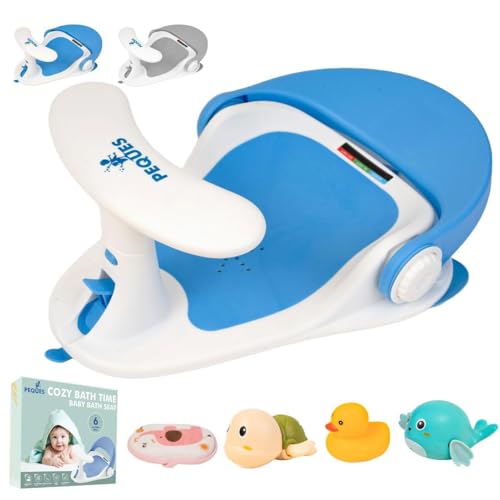 Image of Baby Bath Seat for Babies 6 Months & Up Sitting Up | Non-Slip Bath Seat with Safety Suction Cups & Temperature Alert, Baby Bath Seat for Tub, Shower & Bathtub (Blue)