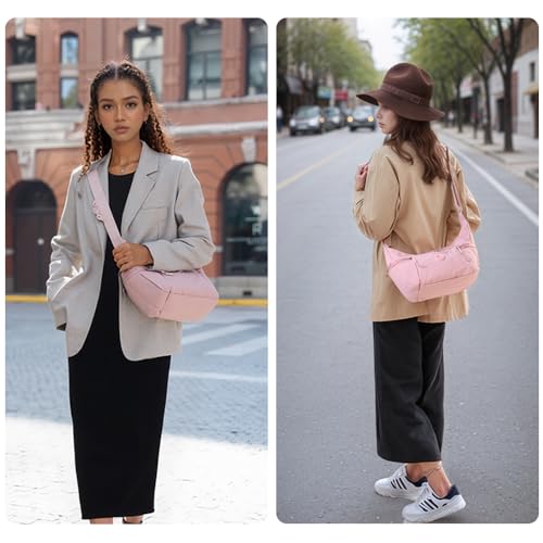 Nylon Crossbody Bags for women,Crescent Bag Luna Bag Large Hobo Crossbody Purse Casual Dumpling Cross Body Bags (Pink)2