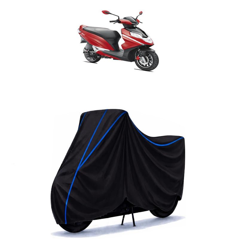 Image of Scooty Cover Water Resistant for Dare | Universal Scooter & Bike Cover | Heavy Duty UV Protection | Dust, Rain & Scratch Protection | Elastic Fit All Weather Indoor Outdoor | Black with Blue Piping