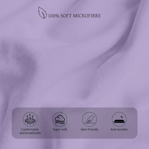 Image of HBHLFZ Full Fitted Sheet Only, Soft Breathable Bottom Sheet - 54 inchx75 inch Deep Pockets Full Size - 100% Polyester, All Around Stretch Fit, Wrinkle Resistant, Colorfast - Easy Care, Light Purple