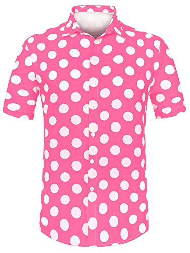 Lars Amadeus Chemise à Pois d'été pour Hommes boutonnée à Manches Courtes Motif Chemises hawaïennes Rose S