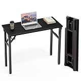 TEMI Small Computer Desk Folding Table - 35.8' Foldable Office Desk, No Assembly, Perfect for Small Spaces in Bedroom, or Apartment, Portable Mini Desk or Study Table Compact Design, Dark Oak
