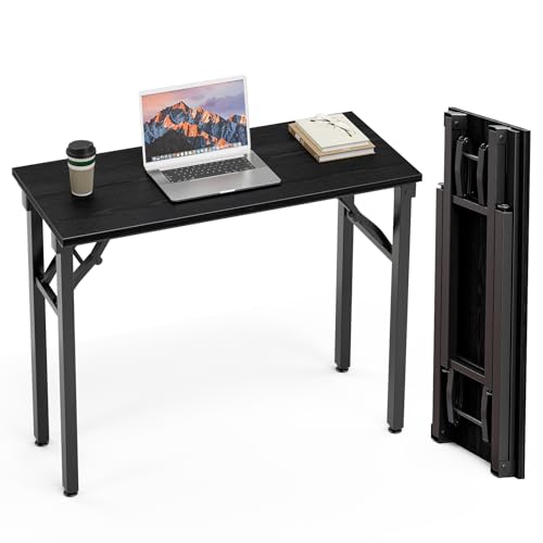 Image of TEMI Small Computer Desk Folding Table - 35.8 inch Foldable Office Desk, No Assembly, Perfect for Small Spaces in Bedroom, or Apartment, Portable Mini Desk or Study Table Compact Design, Dark Oak